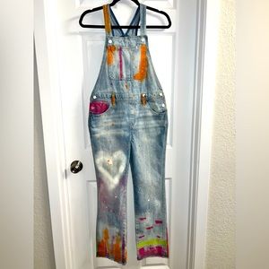 Vintage Y2K Old Navy Overalls Graffiti Paint Sz 14/16 XL GIRLS/TEEN